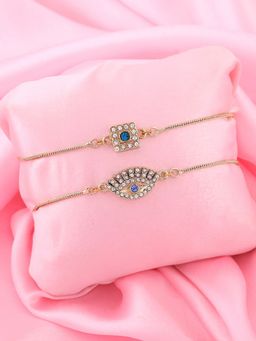 Estele - RAKHI COMBO of 2- Gold Plated Sober Style & Scared Evil Eye Rakhi Bracelets For Men & Women